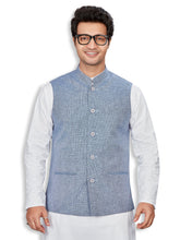 Linen Nehru Jacket for Men - Blue | WCSR1088DN