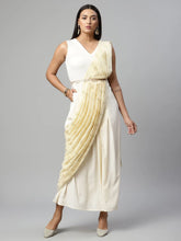 Off White Georgette Saree Dress With Printed Pallu-AHDRCRGRFP-954