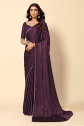 Women's Latest Solid Satin Saree With Unstiched Blouse-AVN-1694-WINE
