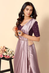 Women's Latest Solid Satin Saree With Unstiched Blouse-AVN-1694-PINK