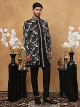 Men's Black Sequined Indo-Western Set ( 50JIND 120 Black )