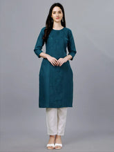 Blue Straight Embroidered Kurti-1001