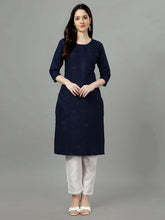 Dark Blue Straight Embroidered Kurti-1002