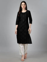 Black Straight Embroidered Kurti-1004