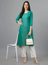 Lime Green Straight Embroidered Kurti-1006