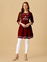 Maroon Embroidered Women Top-1050