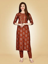 Rust Embroidered Women Kurta Pant Set-Rust1075