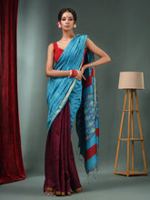 Ocean Blue Matka Handwoven Saree With Texture Designs-MA50MT062200067