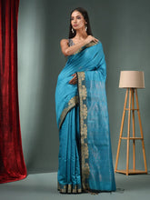 Sky Blue Matka Handwoven Saree With Woven Zari Border-MA50MT062200053