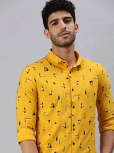 Men Mustard Printed Casual Shirt-STANDARDPRINT-1303-Mustard