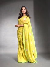 Lime Green Pure Cotton Soft Saree With Floral Embroidery Work-MA54CT33580096