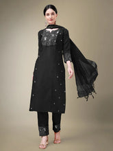 Women Kurta Pant Dupatta Set-BLACK1115
