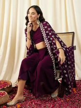 Crop Top with Draped Skirt And Cape in Purple Color