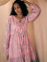 Women Pink Floral Contrast Border Skater Dress