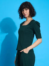 Women Emerald Square Neck Puff Sleeve Top