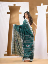 Teal Green Cotton Handwoven Soft Saree With Texture Motifs-MA53CT041490070