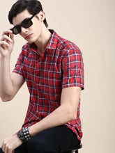 Men Red Checked Casual Shirt-ALMACHECKS-82-Redmulti