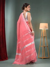 Pink Cotton Blend Handwoven Saree With Zari Border-MA50BCT40500131