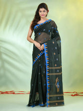 Navy Blue Cotton Saree With Nakshi Zari Borders-MA66BCT431050024