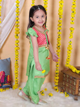 Girls Jacquard attached Jacket Silk Kurti Salwar Suit - Green