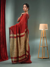 Red Cotton Blend Handwoven Saree With Ghicha Pallu-MA50BCT06550103