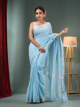 Sky Blue Cotton Blend Handwoven Saree With Zari Border-MA50BCT40500129