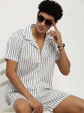Men White Striped Co ordSet-AM-106-17-White