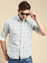 Men White Printed Casual Shirt-IKIGAIPRINTS-8805-Offwhite