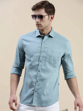 Men Teal Solid Casual Shirt-SWALLOW-1764-Teal