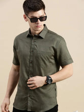 Men Green Solid Casual Shirt-VIENNASOLID-0767-Olive