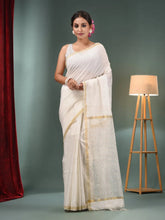 White Matka Handwoven Saree With Zari Border-MA50MT062200064