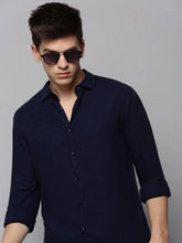Men Navy Solid Casual Shirt-HARDIKPURELINEN-3420-Navyblue