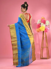 Sapphire Blue Pure Cotton Tant Saree With Zari Border-MA51TT43540042