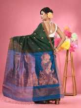 Green Cotton Blend Handwoven Saree With Texture Motifs-MA51BCT431270020