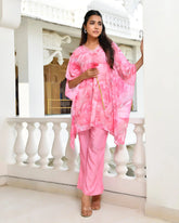 Women Pink Georgette Marble Print Kaftan Pant Set-154VAASCANDY