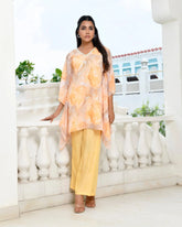 Women Lemon Georgette Marble Print Kaftan Pant Set-154VAASLEMON