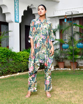 Women Dark Green Musline Viscose Digital  Printed Kaftan Pant Set-157VAASDARKGREEN