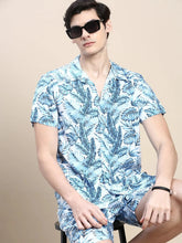 Men Blue Printed Casual Co ord Set-AM-90-02-Blue