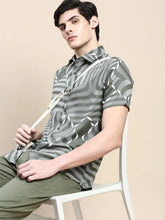 Men Green Graphics Casual Shirt-GEORGE-1609-Olive