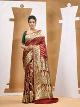 Maroon Katan Silk Banarasi Saree With Ethnic Motifs And Woven Designs-MA53KA441380038