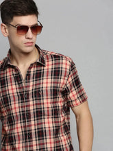 Men Pink Checked Casual Shirt-MAYACHECKS-4411-Peach