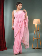 Pink Matka Handwoven Saree With Zari Border-MA50MT062200061