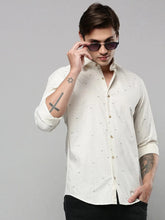Men Cream Printed Casual Shirt-TVSPRINT-4848-Cream