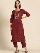 Kurta Pyajama with gota work in Red Ajrak Print