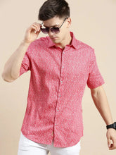 Men Red Floral Casual Shirt-DAHLIAPRINT-1728-Red