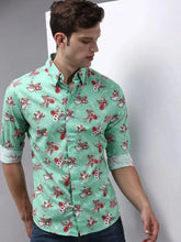 Men Green Printed Casual Shirt-PERRYPRINT-1854-Green