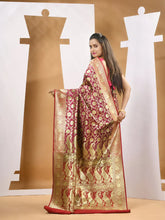 Magenta Silk Banarasi Saree With Ethnic Motifs And Woven Designs-MA53BSL441050017