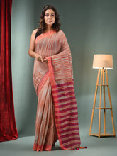 Grey And Orange Cotton Blend Handwoven Saree With Stripes Pallu-MA50BCT06550046