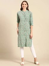 Women's Sea Green Printed Straight Kurta-GW-500-Seagreen