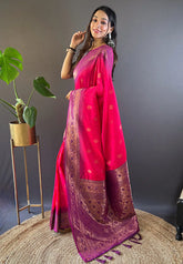 Womens Fashion Ethnic Kanjeevaram Pink Color Sarees-MLSHWSA2042PNK